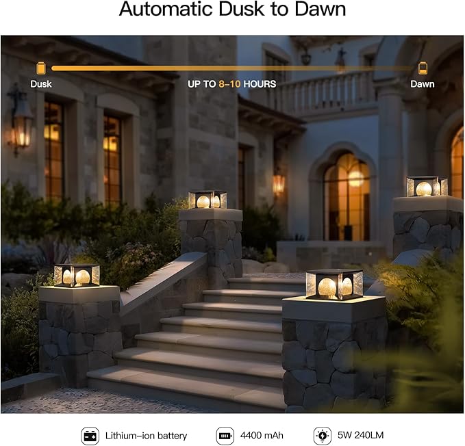 Solar Post Light Outdoor, 11.8" Modern LED Column Lamp IP54 Waterproof Pillar Lights 3000K Patio Entrance Landscape Lighting Fence Deck Cap Lantern for Garden Yard Driveway Pathway Decor