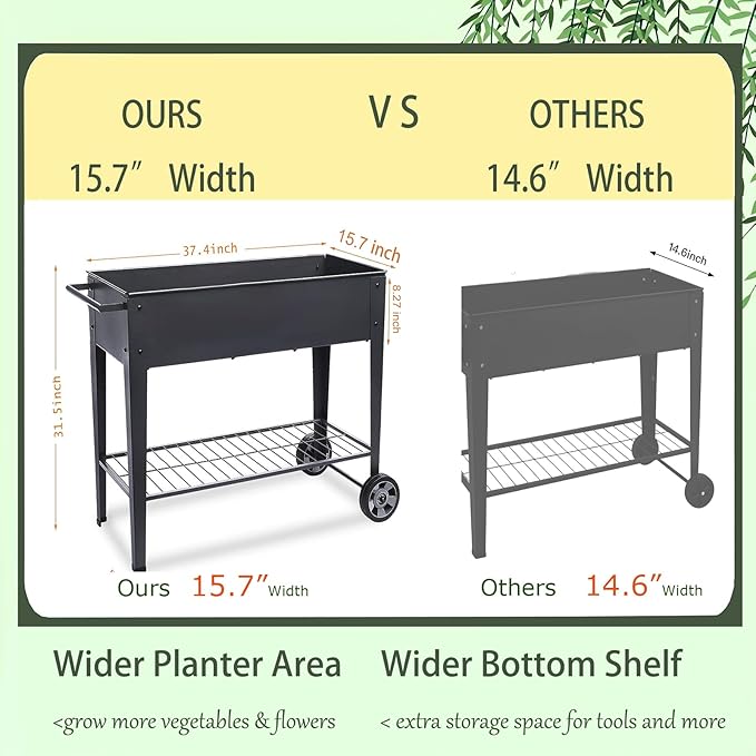 Raised Planter Box with Legs Outdoor Elevated Garden Bed On Wheels for Vegetables Flower Herb Patio