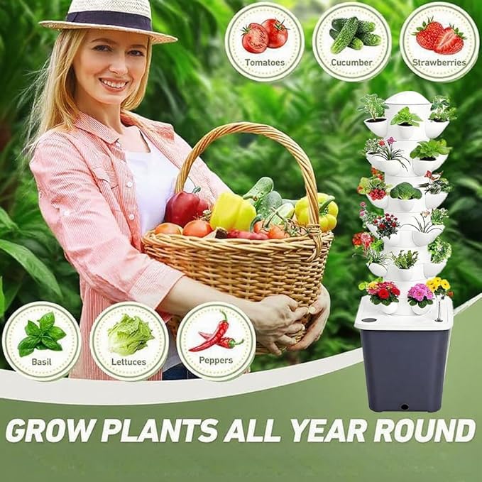 Hydroponics Growing System, 30 pods Hydroponics Tower Growing System Indoor Vertical Garden Planter Indoor Smart Garden Kit with Pump and Movable Water Tank Vegetable Plant Gift for Gardening Lover