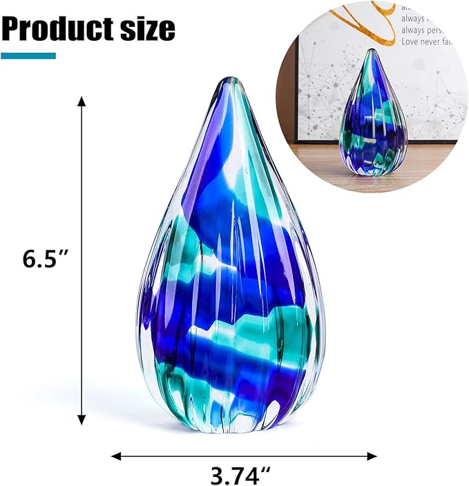 Yao Yuan Hand-Blown Glass Sculpture - Murano-Style Glass Statue and Figurine - Wonderful Gift, Green-Blue