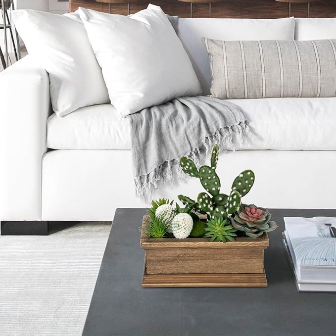 Fake Cactus Plant Small Succulents Plants Artificial Succulents in Wooden Pots Realistic Faux Succulent for Home Decor Office Table Centerpieces Rustic Farmhouse