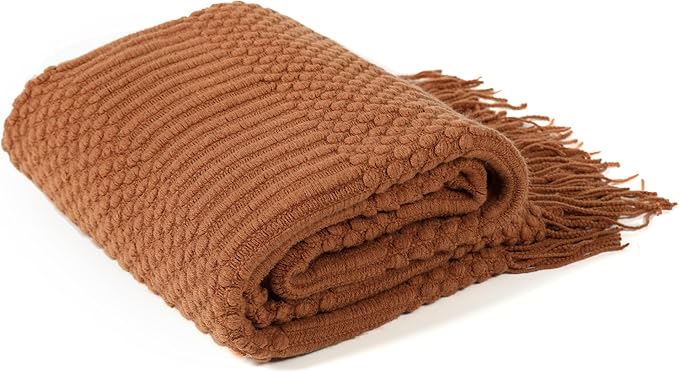 Blagic Knitted Throw Blanket for Couch Soft Farmhouse Boho Throw Blanket with Tassels Home Decorative Lightweight Throw Blankets,Rust Throws for Bed/Sofa, Pineapple Textured, 60" W x 80" L
