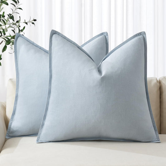 MIULEE Decorative Linen Euro Sham Pillow Covers 26x26 Light Blue Boho FarmhouseNeutral Couch Throw Pillows for Bed Pack of 2 Accent Coastal Modern Pillowcase Summer Sofa Livingroom Home Decor