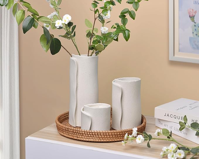 Pointnio White Ceramic Flower Vase Set of 3,Small Origami Flower Vases for Room Decor,Modern Boho Farmhouse Vase,Decorative Vases for Home Decor,Living Room, Kitchen, Bedroom, Bathroom