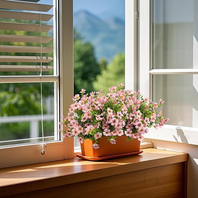 Artificial Fake Flowers for Outdoor Spring Decoration, 16 Bundles Faux Silk Colorful Daisy UV Resistant Realistic for Outside Porch Patio Home Yard Garden Planters Pots Window Box (Pink)