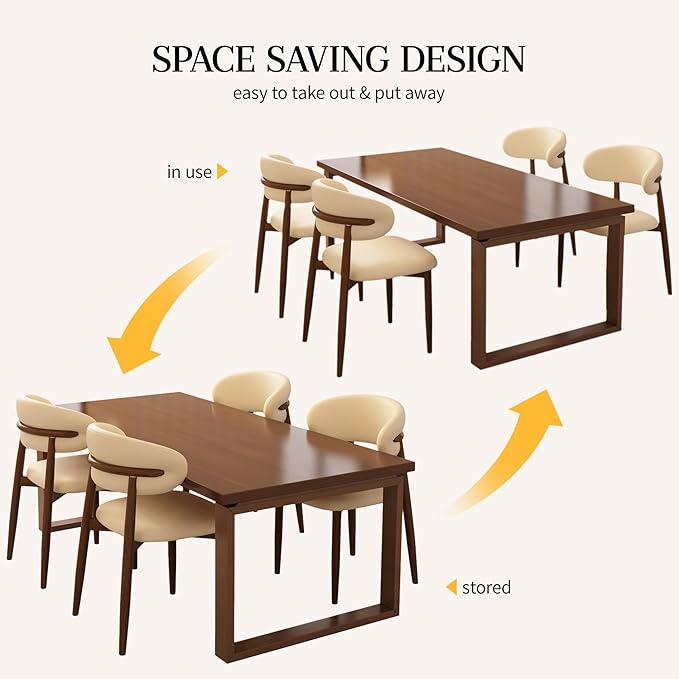 Kitchen Dining Chairs Set of 6 Modern Upholstered Leather Farmhouse Dining Room Chair with Metal Legs, Walnut/Beige