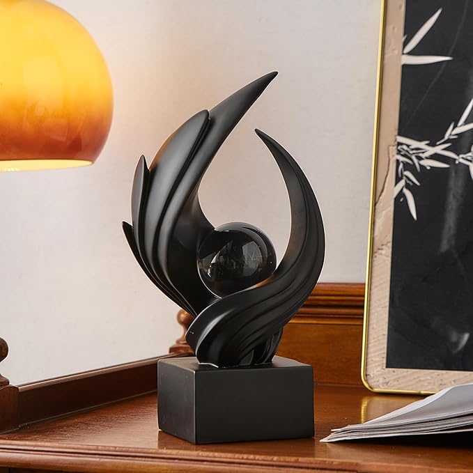 Abstract Art Sculpture, Resin Gold Decorative Statue, Modern White Ornaments for Living Room, Decorativas Modernas for Coffee Table, Entryway & Office Collectibles (Black)