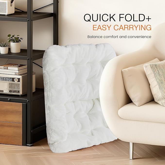 NEWBULIG Comfy Chair for Adults, Soft Faux Fur Foldable Lounge for Bedroom Living Room Dorm Rooms Flexible Reading Chair for Teens, Large Size, Square Shape