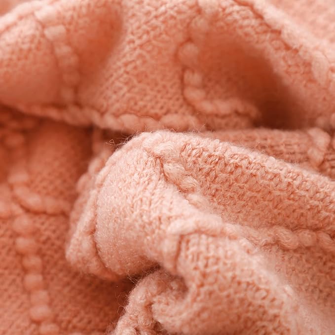 BOURINA Orange Throw Blanket 50x60 Inches Throw Textured Solid Soft Sofa Couch Decorative Knit Blanket