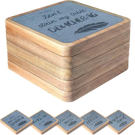 Wooden Coasters for Drinks, EDEGG Absorbent Coaster Sets of 5, Square Drinks Coasters for Coffee Tabletop Protection, Non-Slip, Non-Stick, Suitable for Kinds of Cups, Hot or Cold Drink 4.1 Inches Gray