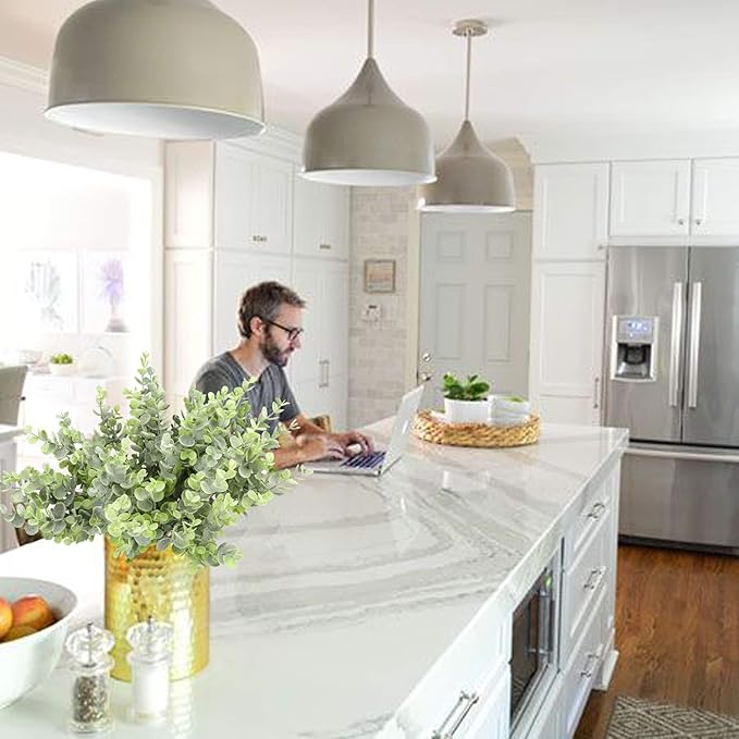 summer flower 8pcs Artificial Eucalyptus,Light Green Grey Outdoor UV Resistant Aritificial Bouguet for Decoration