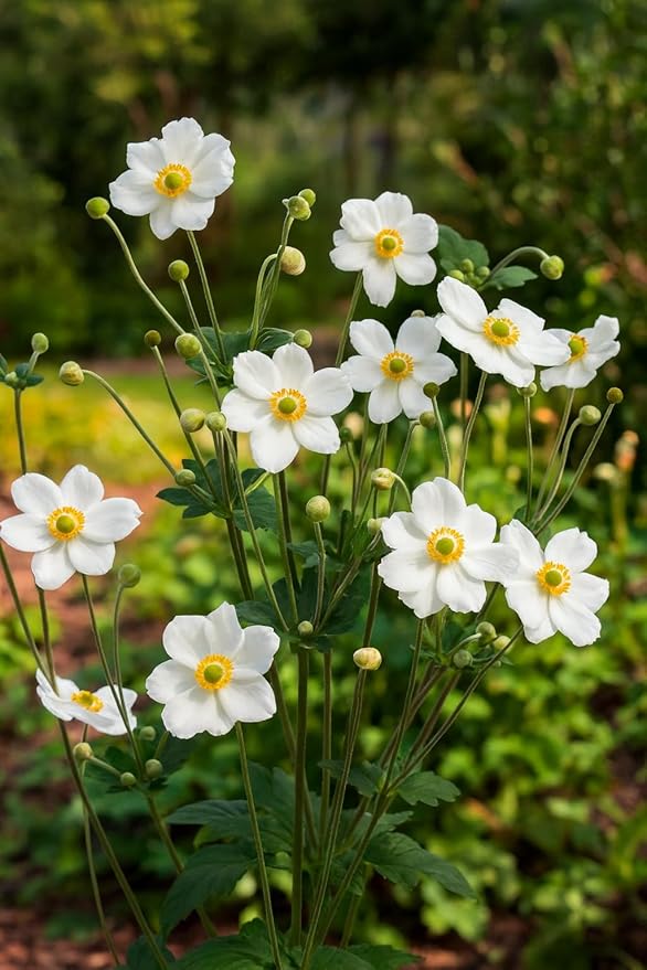 Perennial Farm Anemone x Hybrida 'Honorine Jobert' – Live Windflower in #1 Container, Elegant White Blooms with Yellow Centers, Long Blooming, Deer Resistant, Great for Shade & Pollinator Gardens