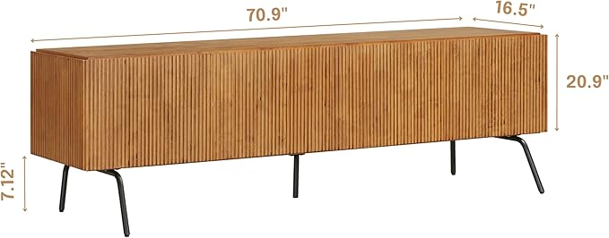 NTC Veil TV Stand with 4 Doors for TVs up to 75’’, Media Console with Vertical Groove Design and Metal Legs, Modern Entertainment Center for Living Room and Bedroom, Effortless Assembly, Teak Look
