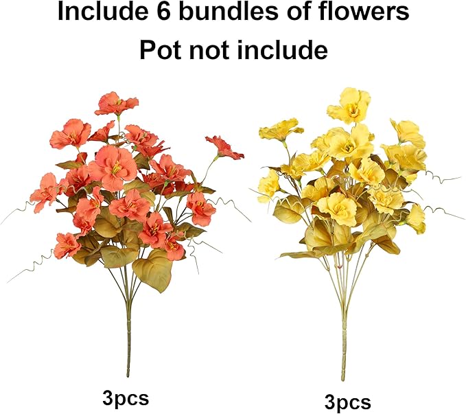 INSPRING Fake Fall Flowers Artificial Mums for Outdoors Autumn Decoration, Faux Silk Flowers Plants Realistic UV Resistant Tropical Flower Artificial for Outside Planter Patio (F2MixHC, 6 Bundles)