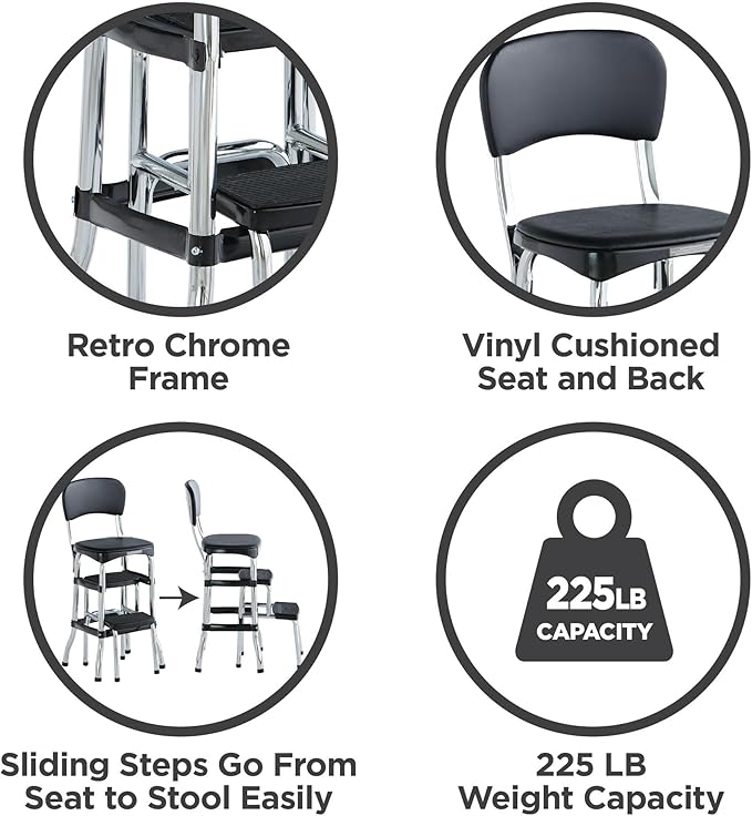 Cosco 11120CBB1E Black Retro Counter Chair / Step Stool, Black