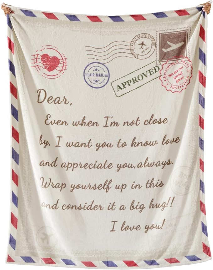 Geniospin Airmail Throw Blanket, Gift for Women/Teenage Girls/Daughter/Son/Grandma, Super Soft Flannel Throw Blanket for Christmas for Couch Bed Sofa, Warm and Cozy