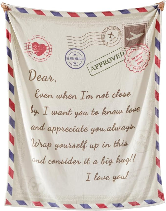 Geniospin Airmail Throw Blanket, Gift for Women/Teenage Girls/Daughter/Son/Grandma, Super Soft Flannel Throw Blanket for Christmas for Couch Bed Sofa, Warm and Cozy