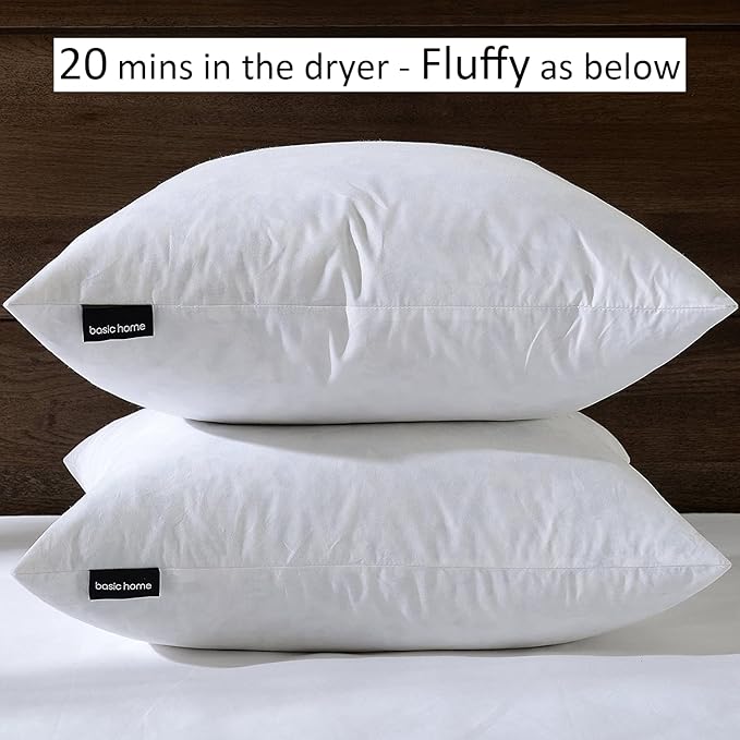 22x22 Decorative Throw Pillow Inserts-Down Feather Pillow Inserts-Square-Cotton Fabric-Set of 2-White.