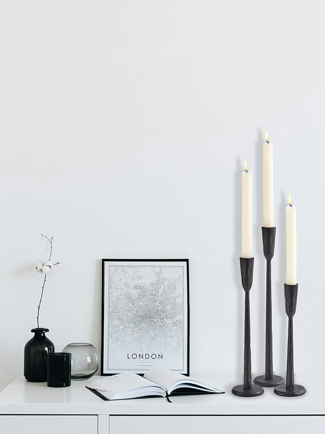 Black Iron Taper Candle Holder Set of 3, Heavy Wrought Iron Candlestick Holders Decorative Candle Stand, Vintage Candle Holder for Wedding, Dining, Home Decoration