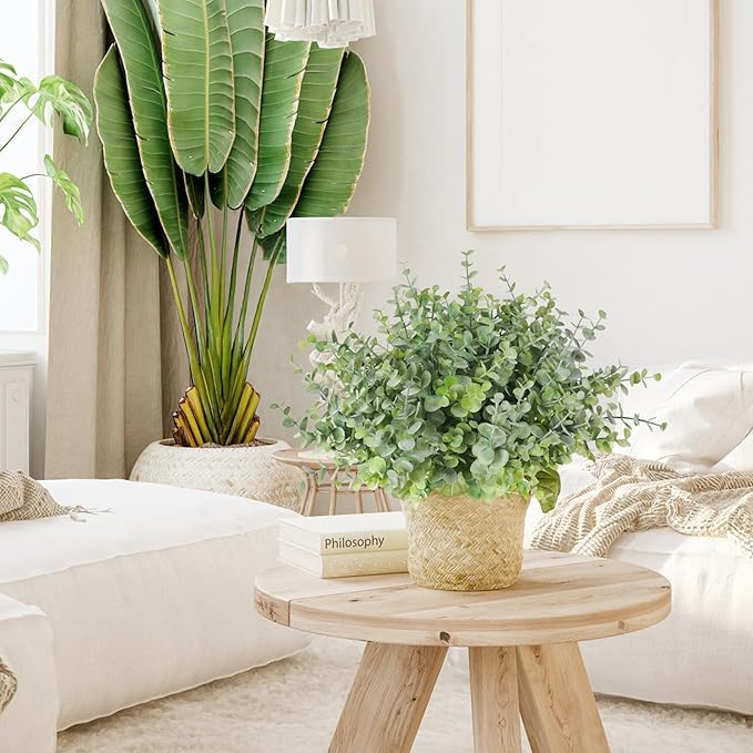 RECUTMS 8 Bundles Artificial Greenery Plants Stems Outdoor Fake Eucalyptus Plants Boxwood Bushes for Farmhouse Bathroom Office Vase Centerpiece Indoor Outdoor Decoration(Dusty Green)