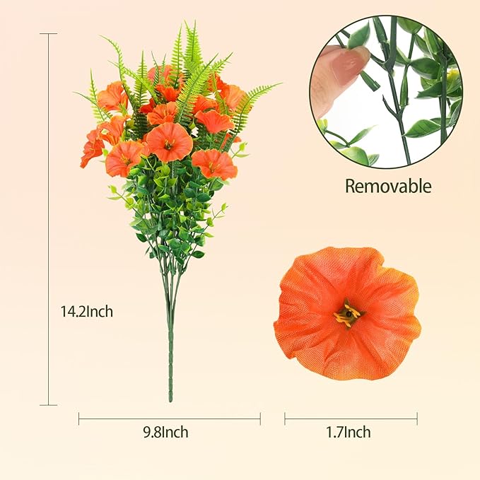 Artificial Fall Flowers for Outdoors 12 Bundles Fake Mums Petunias Flowers UV Resistant Shrubs Plants with Fern for Indoor Outside Hanging Planters Home Garden Autumn Thanksgiving Decorations