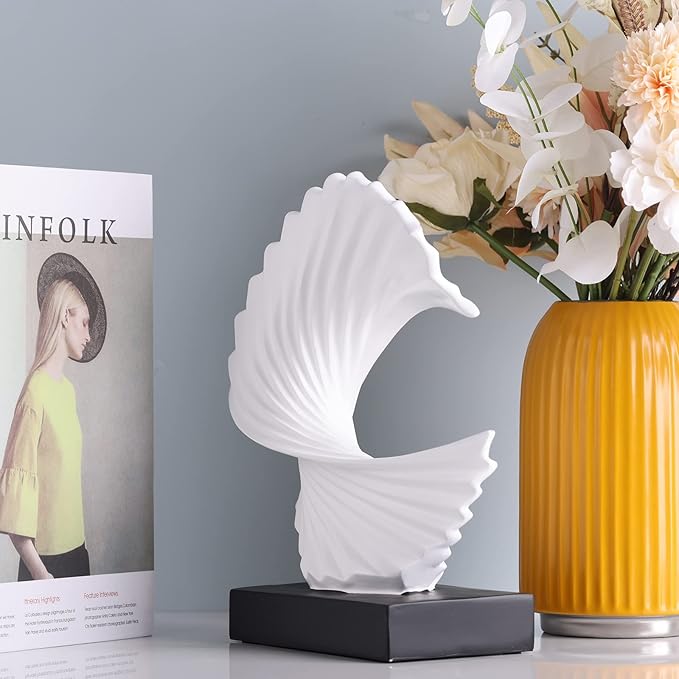 White Wave Sculpture, Modern Ocean Wave Home Accents, Resin Art Statue for Shelf, Coffee Table, TV Stand Adornos Modernos