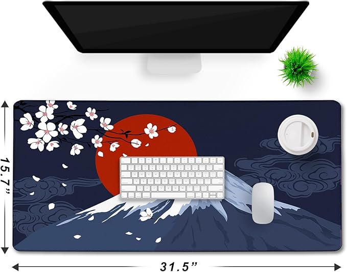 Japanese Mt Fuji Gaming Mouse Pad, Large Extended 31.5"x15.7" Durable Mousepad with Stitched Edges, Waterproof Non-Slip Base for Home Office Work