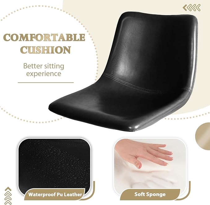 LEMBERI Bar Stools Set of 4, Modern Swivel Bar Adjustable Barstools Counter Height with Backrest, Faux Leather Upholstered Bar Chair for Kitchen Island (Black)