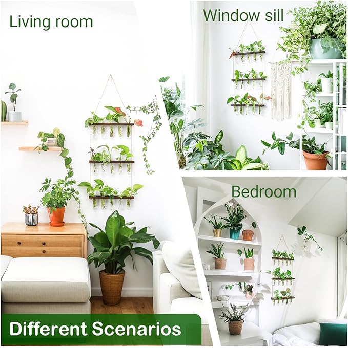 Propagation Station, Plants Terrarium, Plants Lover Gifts for Women,Plant Cutting Holder Home décor,Gifts for Women,House Warming New Home-15 Tubes-Brown