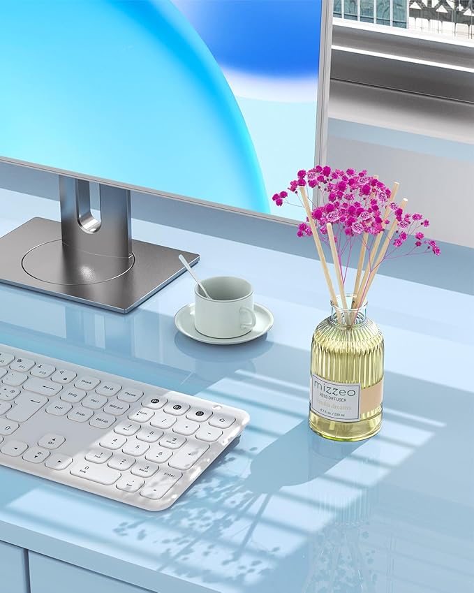 MIZZEO Reed Diffuser Set, Vanilla Dreams 6.76 fl oz Highly Scented Room Diffuser Home Fragrance Essential Oil Reed Flower Diffuser, House Bedroom Office Decor & Gifts