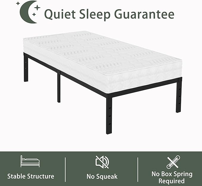 18 Inch Twin Bed Frame Metal, Platform Bed Frame Twin Size, Easy Assembly, Heavy Duty, No Box Spring Needed