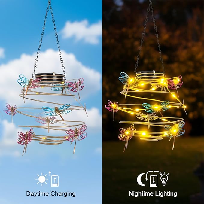 2 Pack Solar Outdoor Lantern Hanging Lights - 30LED Waterproof Solar Dragonfly Light Outdoor,Hanging Decor for Garden,Yard,Porch Patio,Lawn Backyard Landscape Pathway Outside,Gifts for Women