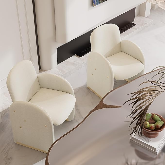 YOUTASTE Oversized Mohair Accent Chair for Living Room & Bedroom, Mid-Century Modern Armchair with Wood Frame & Gold Legs, Comfy Upholstered Single Sofa, Beige