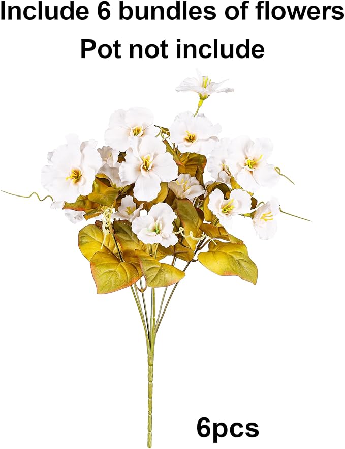 INSPRING Fake Fall Flowers Artificial Mums for Outdoors Autumn Decoration, Faux Silk Flowers Plants Realistic UV Resistant Tropical Flower Artificial for Outside Planter Patio (FWhite, 6 Bundles)