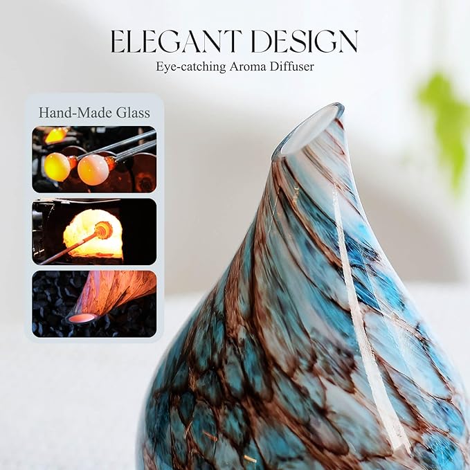 Porseme 150ml Glass Essential Oil Diffuser Aromatherapy Ultrasonic Cool Mist Humidifier 6 Running Hours Waterless Auto-Off Air Diffusers for Sleeping,Yoga,Office Working Spa and Rest (Light Blue)