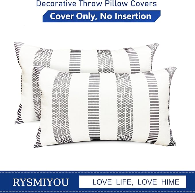 Decorative Throw Pillow Covers Set of 2 Light Gray Boho Striped Pillow Covers 12x20 Inch Throw Pillow Cover Linen Pillowcase Farmhouse Outdoor Pillow Covers for Couch Sofa Bed Living Room