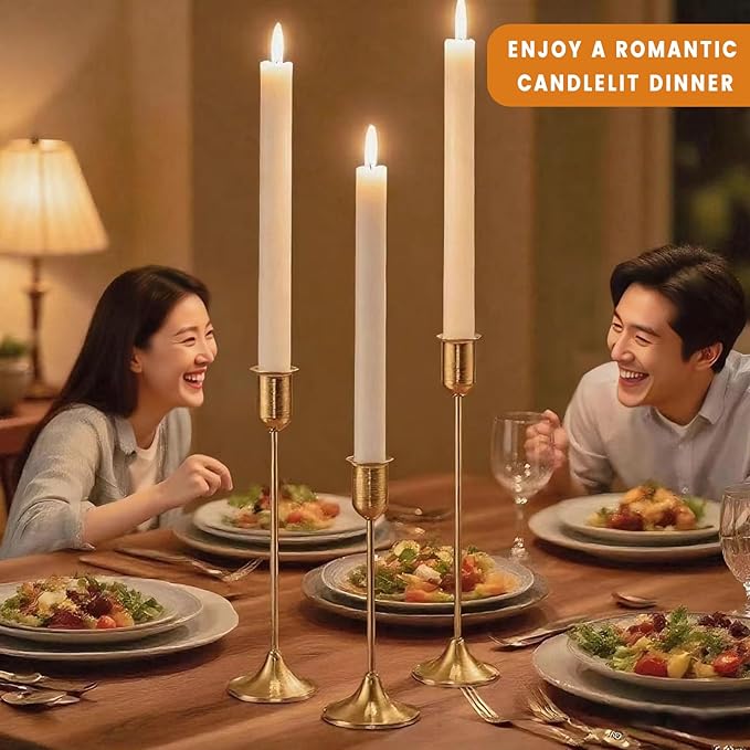 Brass Gold Candle Holder - 3 PCS Taper Candlestick Holders - Vintage Candle Stick Holders - Modern Home Decor Centerpiece - Cozy Atmosphere Gift for Home Decor, Wedding, Housewarming Gift