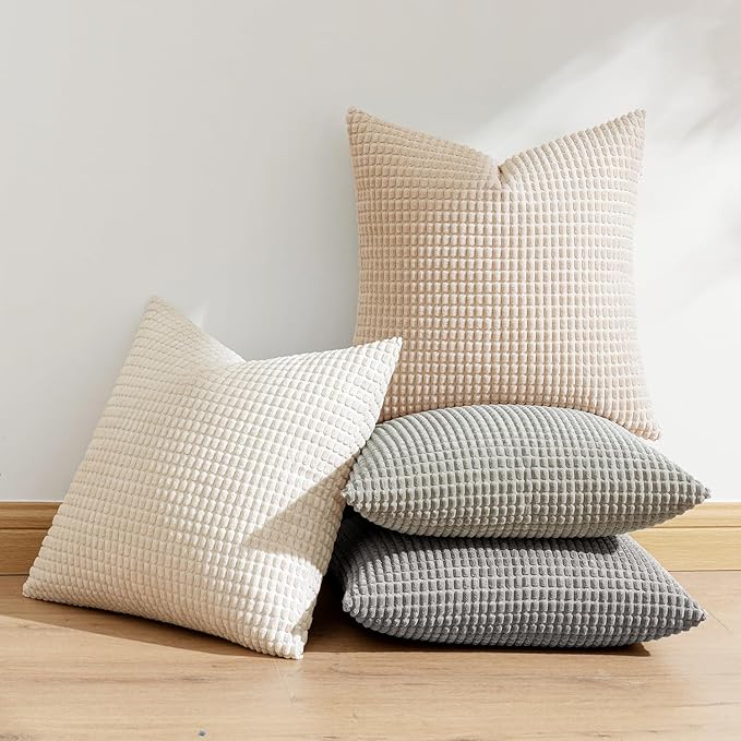 MIULEE Boho Farmhouse Decorative Pillow Covers 20x20 Inch Set of 4 Rustic Modern Home Decor Couch Throw Pillows Corduroy Pillowcases for Sofa Living Room Bed Neutral