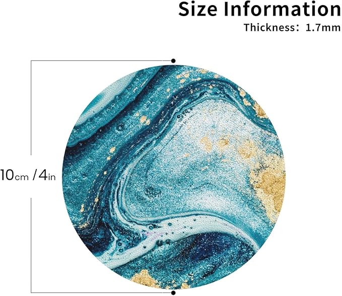 Ocean Gold Blue Marble Coasters Set of 6 Coasters for Drinks Absorbent Double-Sided Leather PVC Coaster for Tabletop Protection Coffee Table Decor Ideal for Home Decor House Warming Gifts