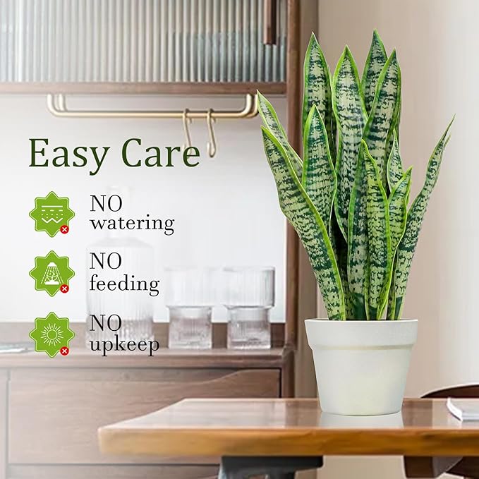 Artificial Snake Plant, Faux Sansevieria Agave Plants with White Pot, 21-inch Potted Fake Decorative Plant for Home Office Decoration Housewarming Gift (Set of 2)