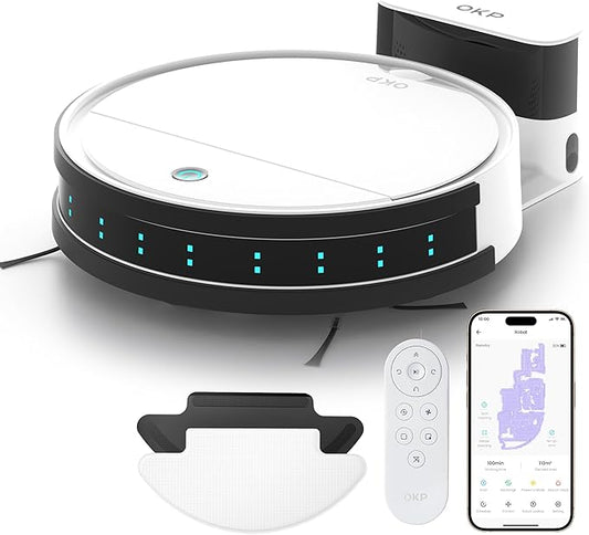 OKP Robot Vacuum Cleaner K5B, Super Thin, Powerful Suction, Cleaning Schedules, Self-Charging, Robotic Vacuums with Wi-Fi/App/Alexa Control, Ideal for Pet Hair Carpets Hard Floors