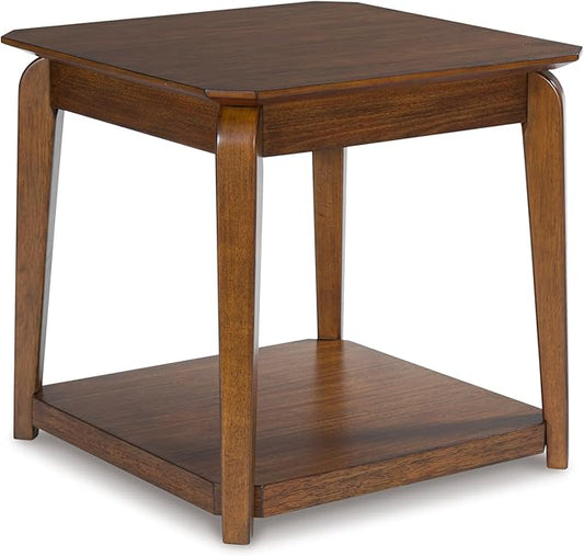 Signature Design by Ashley Trenmour Mid-Century Modern End Table with Lower Open Shlef, Light Brown
