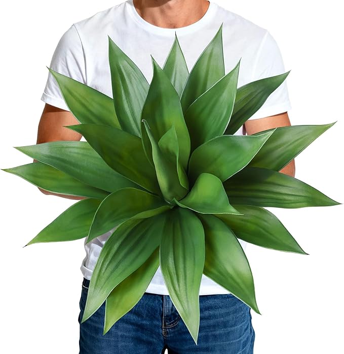 Artificial Plants Outdoor,UV-Resistant Fake Agave Succulent Plant 23 Inch Medium Size Faux Succulents Stems for Indoor Realistic & Natural Home Decor Plants for Office Housewarming