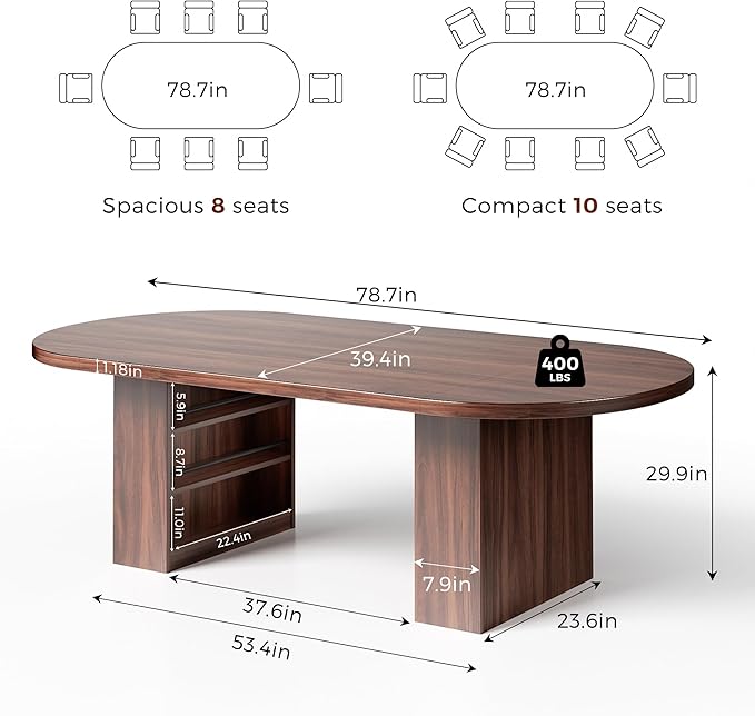78.7" Dining Table for 6 8 10, Modern Dining Room Table with Storage, Wood Kitchen Table with Heavy Duty Legs, Dinner Tables for Kitchen Dining Room (Walnut)