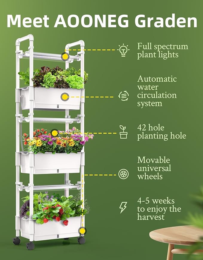 Hydroponics Growing System,AOONEG 42Pods Indoor Herb Garden with LED Grow Light,Hydroponics Growing System Kit with Automatic Timer,Pump System,Adjustable Height (No Seed,Glossy White, 3Layer-42Pods)