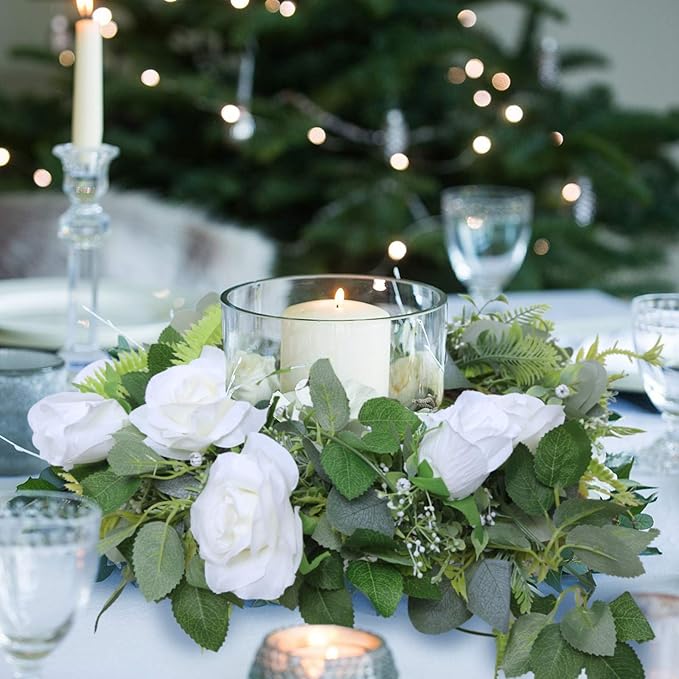 Felice Arts 2 Pack Cream Artificial Rose Vine Each 6.5FT Fake Rose Garland Hanging Flower Garland for Wedding Arch Table Arrangement Garden Swing Teepee Decor