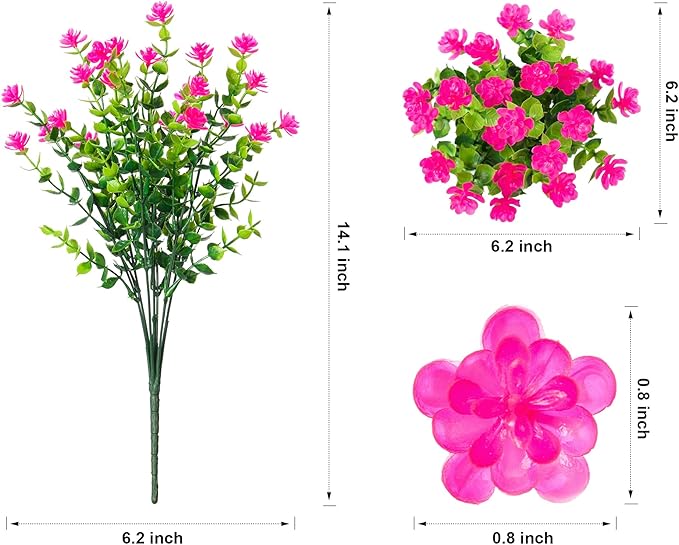 Ivydale Artificial Flowers Plants for Spring Summer Outdoors Decoration, 12 Bundles Fake Plastic UV Resistant Pink Flowers Faux Greenery Bushes Shrubs for Home Porch Patio Garden (Pink)