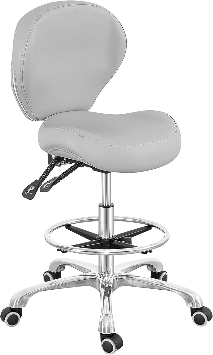 Grace & Grace Rolling Drafting Chair Height Adjustable Stool with Backrest and Footrest for Computer,Studio,Workshop,Classroom, Lab, Counter, Home Office, Work from Home Chair, Home Desk Chair (Grey)