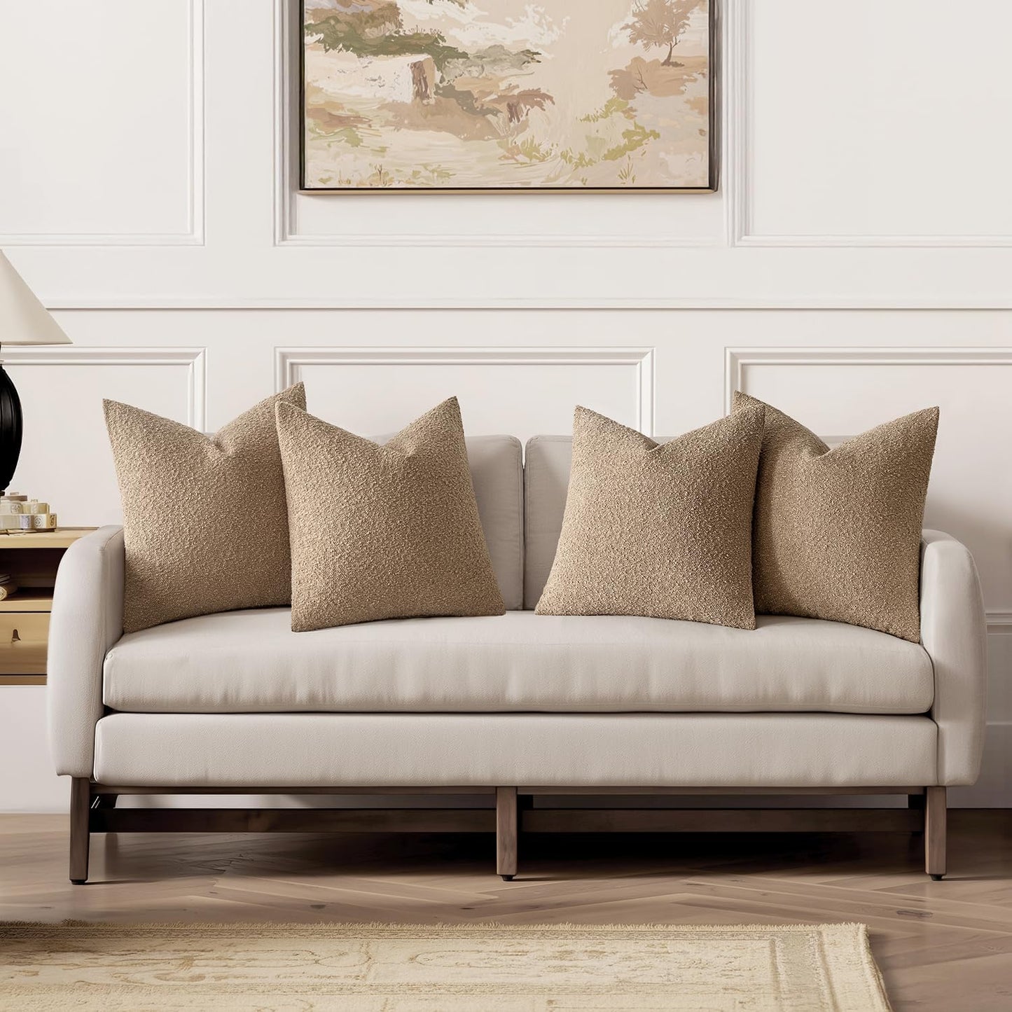 MIULEE Pack of 4 Decorative Textured Boucle Throw Pillow Covers 20x20 Inch Camel Accent Solid Pillow Cases Soft Couch Cushion Covers for Modern Farmhouse Boho Chair Sofa Bed Livingroom Home Decor