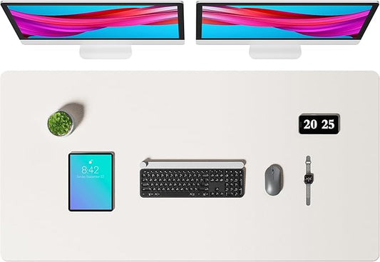 Aothia Faux Leather Desk Mat – Large Mouse Pad, Non-Slip PU Leather Blotter, Waterproof Writing Surface for Office and Home (Off-White, 47.2" x 23.6")